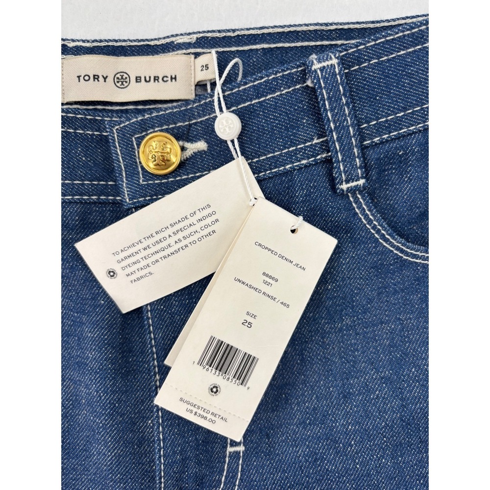 Tory Burch Cropped Denim Jeans Womens 25 Blue Contrast Stitch High Rise 88869 - Picture 5 of 14